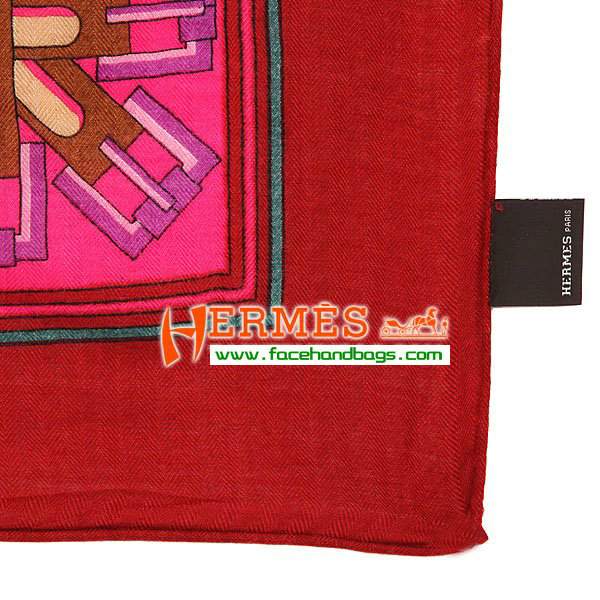 Hermes Cashmere Square Scarf HECASS 140 x 140 peach darkred - Click Image to Close